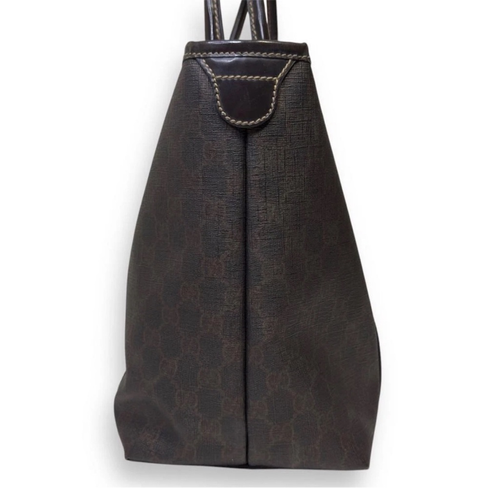 Gucci Vintage GG Supreme Tote Bag Shoulder Bag Brown PVC & Leather Large - Picture 7 of 13